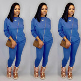 Solid Long Sleeve Casual Two Piece Pants Set CH-8080
