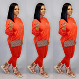 Solid Long Sleeve Casual Two Piece Pants Set CH-8080