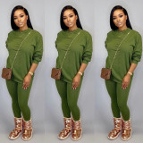 Solid Long Sleeve Casual Two Piece Pants Set CH-8080