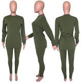 Solid Long Sleeve Casual Two Piece Pants Set CH-8080