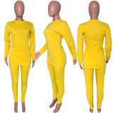 Solid Long Sleeve Casual Two Piece Pants Set CH-8080