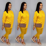 Solid Long Sleeve Casual Two Piece Pants Set CH-8080