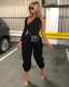 Sexy Backless One Sleeve Black 2 Piece Pants Set NIK-076