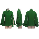 Trendy Ruffles Sleeve Turndown Collar Blouse Shirt SMR-9455