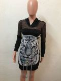 Trendy Printed Patchwork Hooded Mini Dresses LX-6058