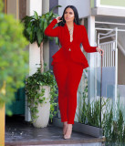 Solid Ruffles Hem Blazer Long Pants Two Piece Suits CM-610
