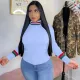 Plus Size Striped High Collar Knitted Pullover Tops QY-5143