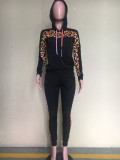 Leopard Print Patchwork Hooded Two Piece Sets ORY-5141