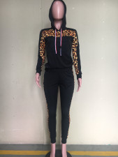 Leopard Print Patchwork Hooded Two Piece Sets ORY-5141
