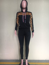 Leopard Print Patchwork Hooded Two Piece Sets ORY-5141