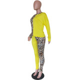 Leopard Print Patchwork Casual Two Piece Sets BN-9211