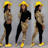 Leopard Print Patchwork Casual Two Piece Sets BN-9211