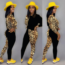 Leopard Print Patchwork Casual Two Piece Sets BN-9211