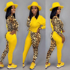 Leopard Print Patchwork Casual Two Piece Sets BN-9211
