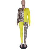 Leopard Print Patchwork Casual Two Piece Sets BN-9211