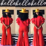 Solid Ruffles Sleeve Boot Cut Pants Two Piece Sets LSL-6326