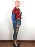 Plaid Print Patchwork Casual Loose Blouse Shirt LA-3156
