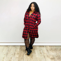 Plaid Print Long Sleeve Casual Shirt Dresses AWN-5061
