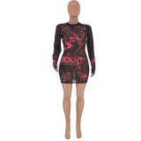 Sexy Mesh See Through Long Sleeve Club Dress AWN-5062