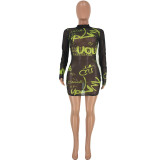 Sexy Mesh See Through Long Sleeve Club Dress AWN-5062