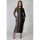 Snake Skin Print Patchwork Long Sleeve Maxi Dress ASL-6217