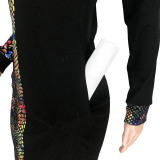 Snake Skin Print Patchwork Long Sleeve Maxi Dress ASL-6217