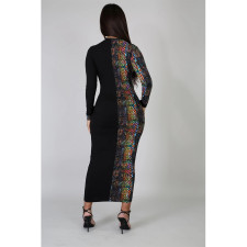 Snake Skin Print Patchwork Long Sleeve Maxi Dress ASL-6217