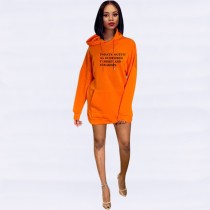 Letter Print Hooded Casual Mini Sweatshirt Dress YMT-6120