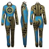 Vintage Print Long Sleeve One Piece Jumpsuits SMR-9485