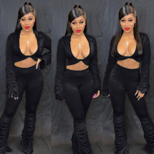 Sexy Deep V Crop Top And Pants Two Piece Sets QY-5152