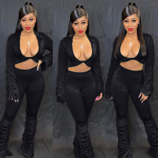Sexy Deep V Crop Top And Pants Two Piece Sets QY-5152
