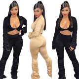 Sexy Deep V Crop Top And Pants Two Piece Sets QY-5152