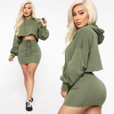 Casual Hooded Long Sleeve Mini Skirt 2 Piece Sets ASL-6221