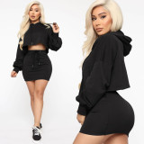 Casual Hooded Long Sleeve Mini Skirt 2 Piece Sets ASL-6221