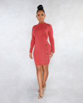 Solid Long Sleeves High Collar Slim Mini Dress LSL-6320