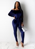 Sexy Velvet Batwing Sleeves Sashes Jumpsuits CH-8089