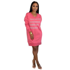 Letter Print V Neck Casual Sweatshirt Dresses MEM-8247