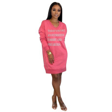 Letter Print V Neck Casual Sweatshirt Dresses MEM-8247