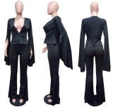 Plus Size Blazer Coat Flare Pants 2 Piece Suits LSL-8021