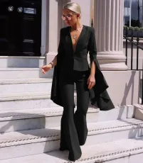 Plus Size Blazer Coat Flare Pants 2 Piece Suits LSL-8021