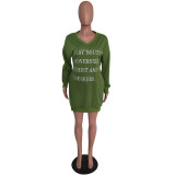 Letter Print V Neck Casual Sweatshirt Dresses MEM-8247