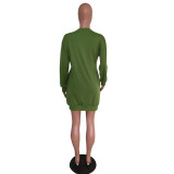 Letter Print V Neck Casual Sweatshirt Dresses MEM-8247