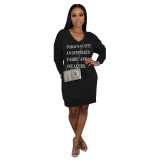 Letter Print V Neck Casual Sweatshirt Dresses MEM-8247