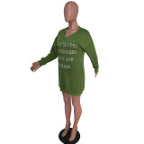 Letter Print V Neck Casual Sweatshirt Dresses MEM-8247
