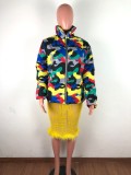 Plus Size Camo Print Zipper Winter Parka Down Jacket OSM-4548
