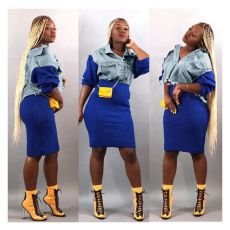Casual Patchwork Denim Top And Skirt 2 Piece Sets LA-3160