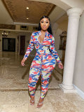 Sexy Printed Long Sleeves Skinny Jumpsuits TK-6057