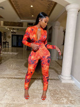 Sexy Printed Long Sleeves Skinny Jumpsuits TK-6057