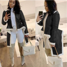 Plus Size Faux Leather Patchwork Irregular Zipper Coats MOF-5127