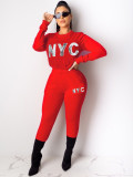 Letter Printed Long Sleeves Two Piece Pants Set QZX-6107